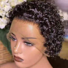 Curly Short Bob Lace Wigs Pixie Cut Peruvian Human Hair Wig For Black Women Density 150% Water Wave Remy Virgin 220713