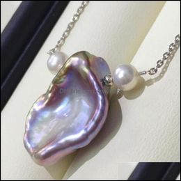 Chains Necklaces Pendants Jewellery 15-18Mm Purple Baroque Petal Pearl Pendant 18Inch Necklace Flawless No Repair Holiday Ctu Dh6