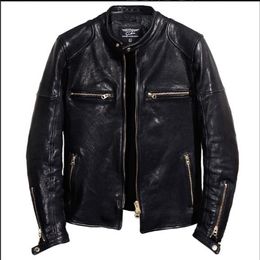 YRGenuine leatherBrand Luxury vintage motor style Italy tanning sheepskin jacketmen slim quality leather coat 201128