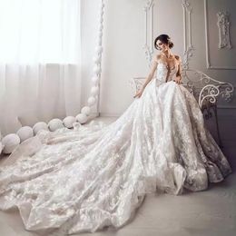 Romantic Plus Size Wedding Dress Sheer Jewel Neck Cap Sleeve Beads Applique Lace Ball Gown Wedding Dress Glamorous Sexy Robe De