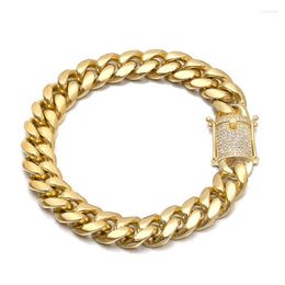 Link Chain 12mm Round Cuban Bracelet For Men Rhinestones CZ Box Lock Bling Iced Out Mens Hip Hop Rapper Bracelets Jewellery Kent22
