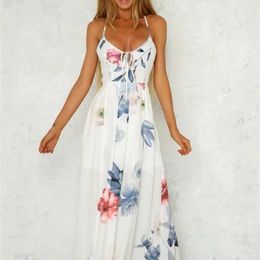 Summer dress women bing vestidos red floral sexy backless sundress maxi boho chiffon beach dresses autumn long casual jurk 2021 210320