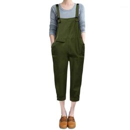 Women Jumpsuit 2022 Cotton Long Trousers Pocket Button Strappy Bodysuit Casual Backless Wide Leg Overall Romper #73 Women's Jumpsuits & Romp