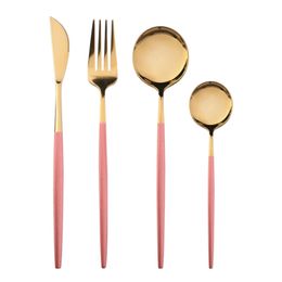 Stainless Steel Mirror Tableware Pink silver Knife Meal Spoon Fork Tea Spoon Flatware Simple Exquisite Western Dinner Cutlery