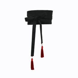Belts Huai Red Bump Color Bind Tassel Cotton And Linen With Wide Waist Belt Dress Closure CummerbundsBelts