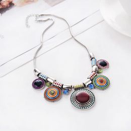 Pendant Necklaces Vintage Charm Colourful Bohemia Ethnic Silver Necklace Long Sweater Chain For Women Wedding Femme Jewellery GiftsPendant