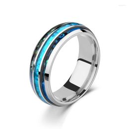 Wedding Rings 8mm Stainless Steel Fashion Men Inlaid Abalone Blue Shell Band Jewelry For Women Unisex Accessories Rita22