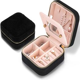 Velvet Jewelry Boxes Small Travel Jewellery Case Packaging Organizer Display Cases Rings Earrings Necklaces Storage Box for Girls