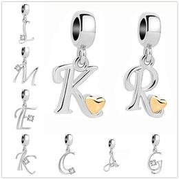 Klassischer Charme-Buchstabe A-Z-Kristallanhänger-Korn für Pandora-Charms, versilbert, Original-Armbänder, Halsketten, DIY-Frauen-Schmucksachen223T