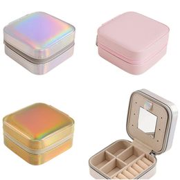 Jewelry Storage Box Necklace Ring Display Organizer Holder Double Layer Small Travel Jewelry Case with Mirror