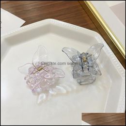 Clamps Hair Jewellery Length 3.6 Cm Small Transparent Butterfly Shape European Women Resin Plastic Animal Scrunchies Dhqan