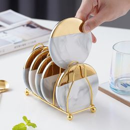 Mats & Pads 6Pcs Cup Coasters For Drinks With Holder Marble Ceramic Placemat Set Super &Cold Drink Table Decorate GiftMats &Mats