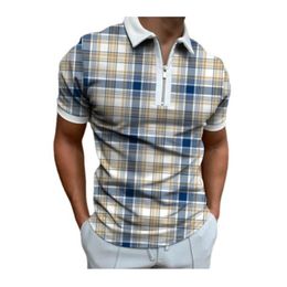 Yaz 3d şerit baskılı polos tişörtleri erkekler için ince uyum fermuarlı düğme yaka tasarımcısı kısa kol gevşek gündelik polo gömlekler 3dpolo1