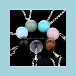 Pendant Necklaces Pendants Jewelry Fashion Women Gemstone Rock Crystal Quartz Chakra Natural Stone Round Ball Charm Lovers Necklace Drop D