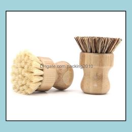 Brushes Hand Tools Home Garden Round Wood Brush Handle Pot Dish Household Sisal Palm Bamboo Kitchen Chores Rub Cleaning Drop Delivery 2021