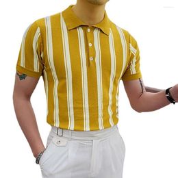 Men's Polos Summer Men Slim Striped Sweater Yellow Thin T-shirt Men's Business Tshirt FashionMen's Men'sMen's Mild22