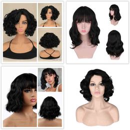 Short Curly Wigs Women Party Cosplay Costume Natural Black Heat Resistant Synthetic Hair Wig 220622