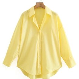 Summer Women Turndown Collar Yellow Loose Blouse Female Long Sleeve Shirt Casual Lady Tops Blusas S8868 220623