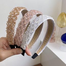 New Classic Hairband Turban For Women Crystal Beaded Headband Retro Hand-woven Wide Brim Headwear