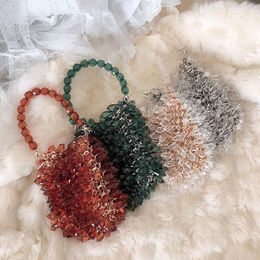 Evening Bags Transparent Crystal Hanging Ring Handmade Bag 2022 White Chain Handbag Net Red Bead BagEvening