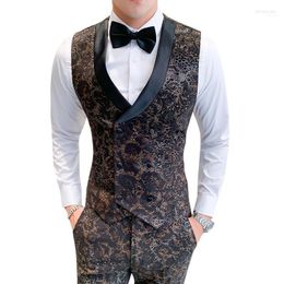 Men's Vests Double-breasted Vest And Pants Fashion Noble Men Flower Trousers Wedding Party Waistcoat Pant S-5XL Phin22