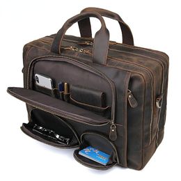 Duffel Bags Multifunction Tote Vintage Male Big Shoulder Bag Genuine Leather Men Briefcase 17" Laptop Business Travel