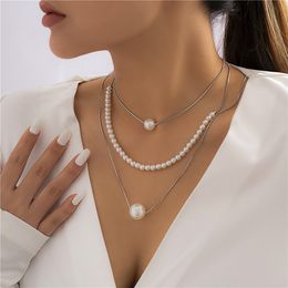 Vintage Imitation Pearl Snake Chain Choker Necklaces for Women Wedding Bride Elegant Ball Pendant Thin Link Accessories Jewelry