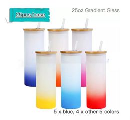 USA Warehouse Sublimation Gradient Straight Glasses 25oz Drinking Glasses With Bamboo Lid DIY beer can glasss Sublimating Beer Cup Local Warehouse