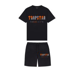 Men's T shirts Summer Mens Trapstar t Shirt Set Short Sleeve Outfit Chenille Tracksuit Sportswear Hip Hop Black Cotton Asian Size S 3xl