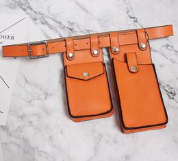 Belts Multicolor Orange Mini-bag Split Joint Pu Leather Belt Personality Women Fashion Tide All-match Spring 2022Belts