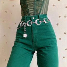 Belts Fashion Punk Moon Sun Metal Belt Women Vintage High Waist Chain Gothic Sliver Pendant Female GiftBelts Forb22