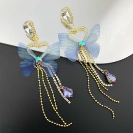 Dangle & Chandelier New Trendy Long Tassel Transparent Yarn Blue Purple Butterfly Earring Drop Earring For Women Girl Party