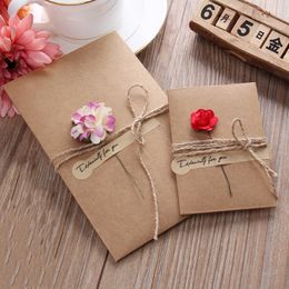 Retro Kraft Paper Greeting Card Valentines Handmade Dried Flower Greetings Cards Birthday Christmas Day Papers Blessing Card BH6428 TYJ