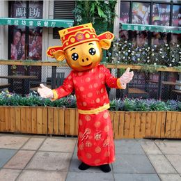 Chinese New Year God of Fortune Mascot Costume Pig Mascot Costume Suits Party Dress Outfits for Halloween Xmas Events