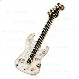 Retro Guitar Brooch Business Suit Musical Instrument Colorful Shell Corsage Brooches for Women Men Fine Fashion Jewelry