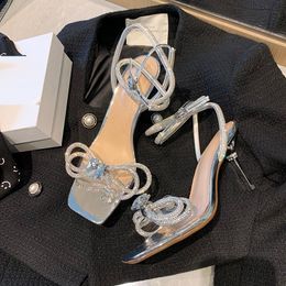 Sandals Silver High Heels For Wedding Sandles Summer Women Pumps 8.5cm Crystal Heel Party Princess ShoesSandals
