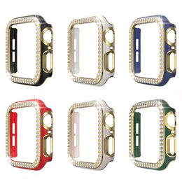 Para a Apple Watch Diamond Bezel Double Diamonds Case Iwatch 41mm 40mm 38mm 44mm 45mm 45mm Hollow Out Pc Protective Watch Cover série 7 6 5 4 3