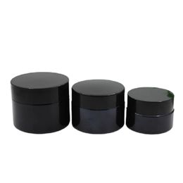 Empty Cosmetic Black Glass Facial Cream Jar Refillable Bottle Screw Lid Portable Eye Cream Pot Skincare Packaging Container 20G 30G 50G