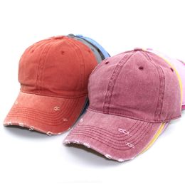 Baseball Cap Ponytail Washed Denim Hole Hats Harajuku Retro Caps Vintage Casual Outdoor Hat Solid Travel Sun Visor Cotton Adjustable 200pcs DAP450