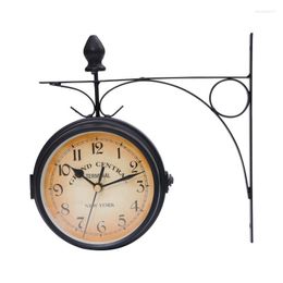 Wall Clocks Clock Retro Double Sided Iron Outdoor Mounted Walls Train Decor Large Round Home Hanging ForWall