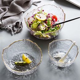 1Pc Creative Irregular Glass Bowl Fruit Ice Cream Salad Bowl Eco-friendly Tableware Soup Noodle Rice Bowls Kitchen Decoration 220408