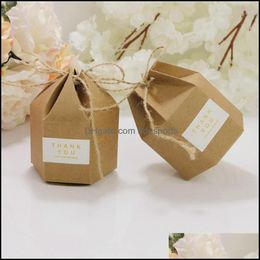Gift Wrap Event Party Supplies Festive Home Garden New Creative Kraft Paper Candy Boxes Lantern Hexagon Shape Wedding Favors Packaging Cho