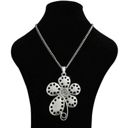 large pendants for necklaces UK - Pendant Necklaces X Tibetan Silver Large Spiral Design Five Petals Flower On Long Link Chain Lagenlook 34"Pendant