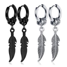 Fashion Cross Feather Dangle Earrings Punk Rock Style For Women Men High Quality Stainless steel Earring Hiphop Unisex Ear Jewellery