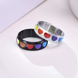 Cluster Rings Fashion Rainbow Love Heart Ring For Women Stainless Steel Female Wedding Jewellery