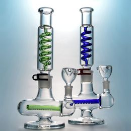 14mm Female Joint Straight Tube Hookahs With Bowl Freezable Coil Inline Perc Build A Bong Green Blue Glass Water Pipe Inverted T Bubbler Dab Oil Rig ILL06-07 by Sea