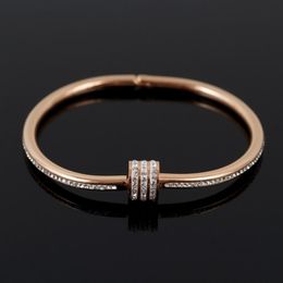 Bangle top Bangle Luxury CZ Crystal Goldplated Stainless Steel Women Bracelet For Women's Wedding Wristband Jewelry DropBangle{category}
