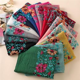 Plain Embroider Floral Viscose Shawl Scarf From Indian Bandana Print Cotton Scarves And Wraps Soft Foulard Muslim Hijab Cap