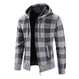 Men's Hoodies & Sweatshirts Loin Men'S Winter Sweater Jacket Fashion Long-Sleeved Velvet Thick Hooded Plaid Fuzzy Outdoor SlipperMen's