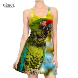 Ladies Dress Fashion Elegant Parrot 3D Print Colourful Dresses Sexy Womens Girls Slim Dress Beach Summer 220617